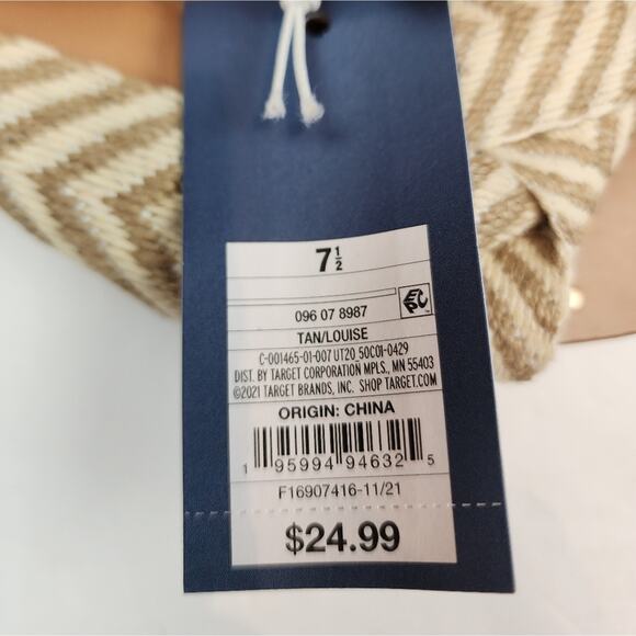 Universal Thread Fabric Sandals Tan Knotted Beach Slipons Women's Size 7.5 New - Picture 7 of 7